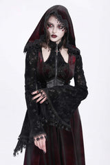 Red Long Sleeves Hollow Embroidery Hooded Ripped Women's Gothic Dress Coat - Product - 11