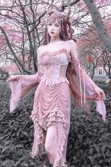 Pink Cherry Nightmare V Collar High Waisted Gothic Lolita JSK Dress - Product - 6