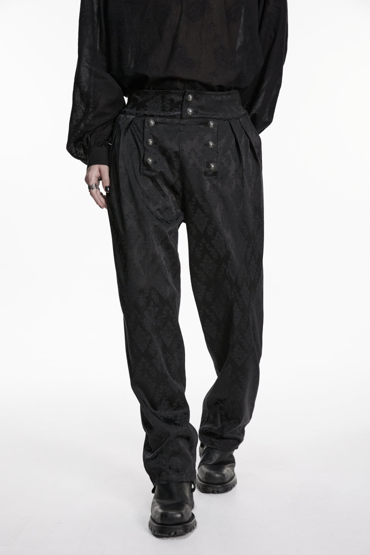 Black Floral Jacquard Men's Gothic Gorgeous Double-breasted Pants - Product - 8