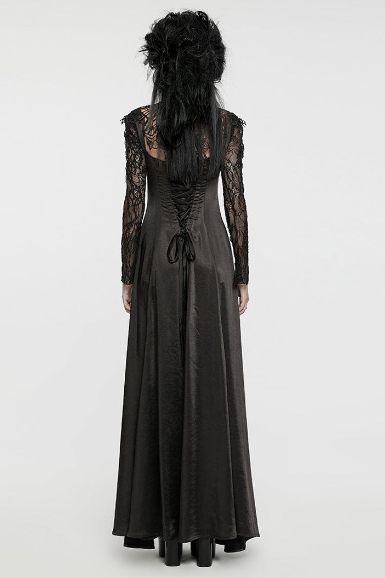 Black Long Sleeves Hollow Lace-Up Women's Gothic Dress - Product - 3