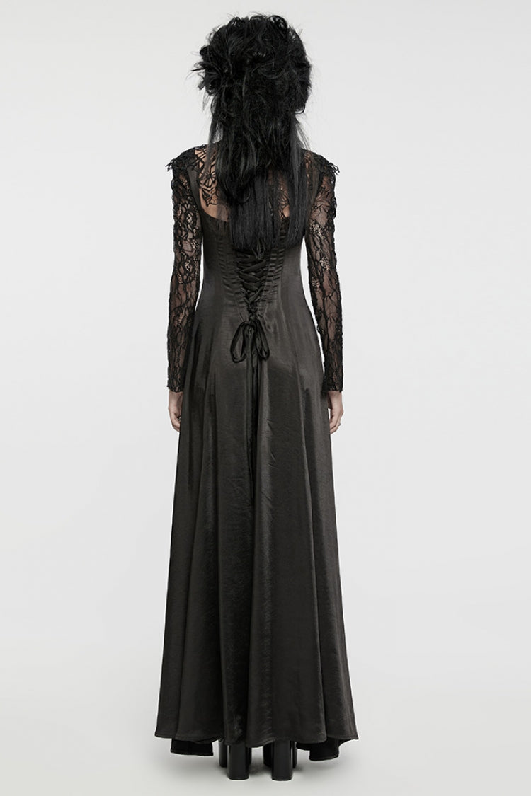 Black Long Sleeves Hollow Lace-Up Women's Gothic Dress - Product - 3