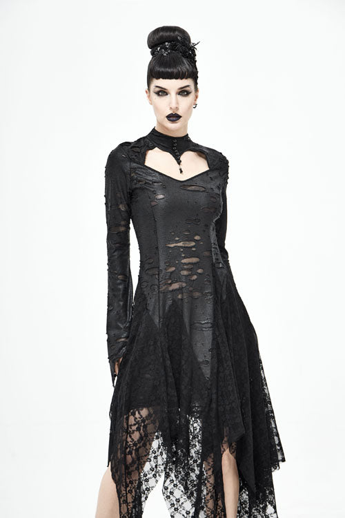 Black Dragon Spine Hole Decoration Long Sleeves Gothic Dress - Product - 8