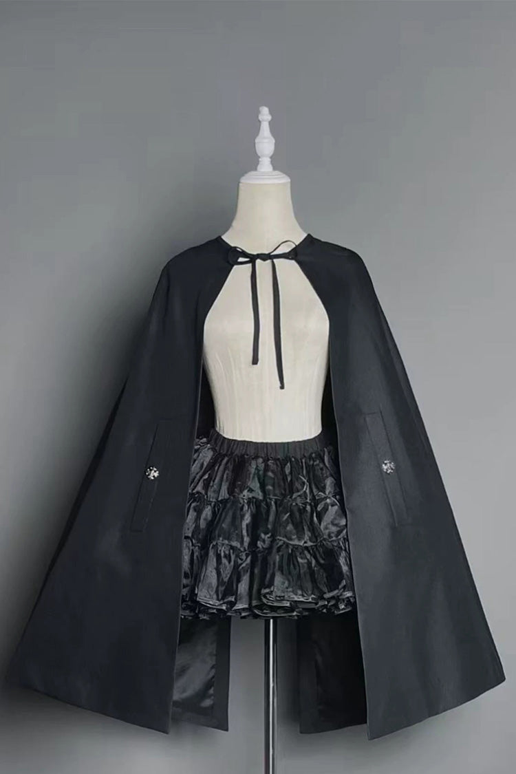 Black [Gothic Night Butler] Double-breasted Gothic Lolita Bustier Suspender Dress - Cloak(Only) - 11