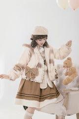 Ivory [Mocha Bear] Print Bowknot Hooded Sweet Lolita Coat - Product - 9