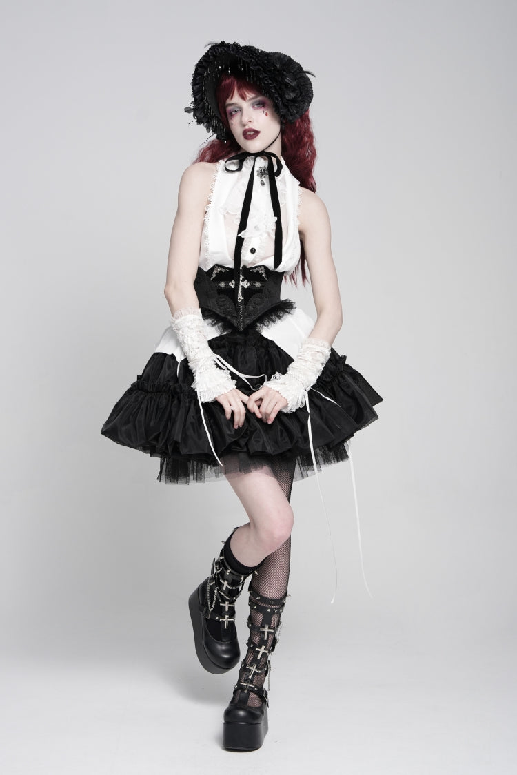 Black Lace Lace-Up Cross&Eyes Underbust Slim Women's Gothic Corset - Product - 8