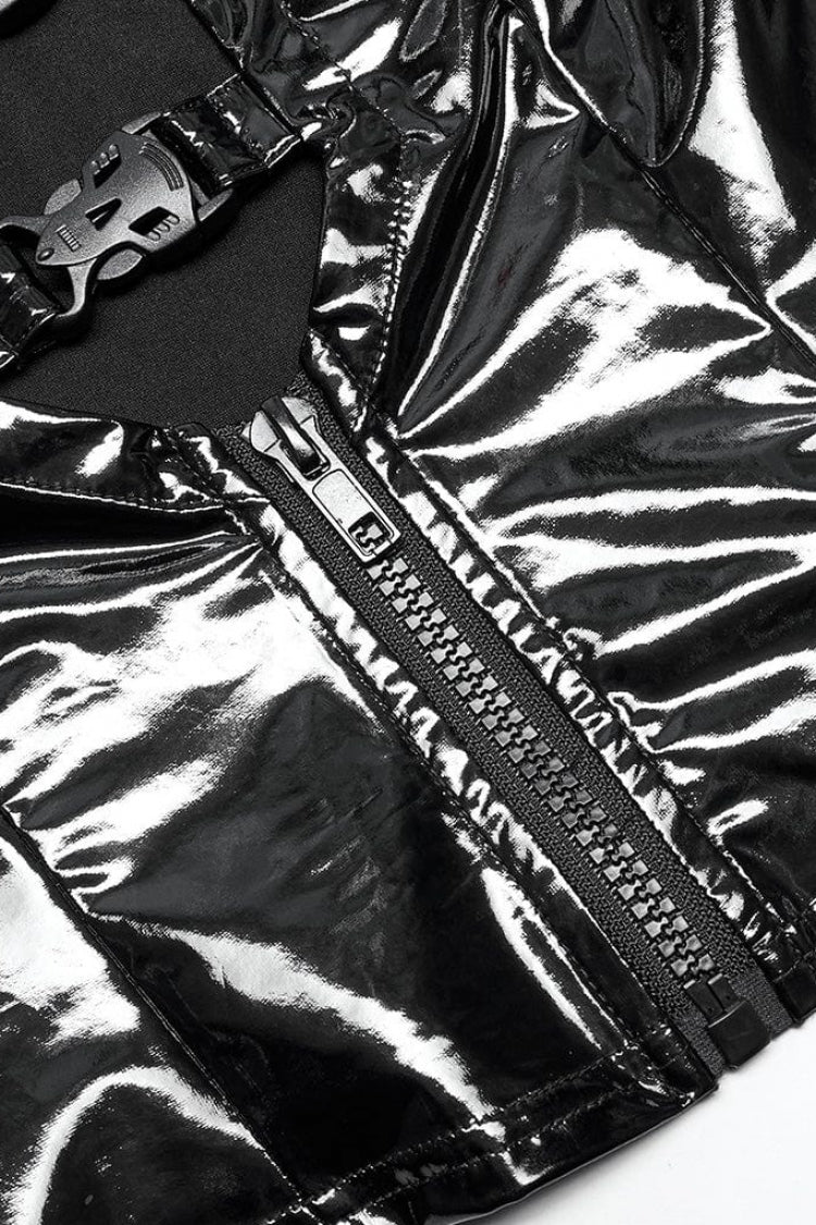 Black Patent Leather Hollow Slim Womens Steampunk Vest - Product - 7