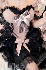 Black/Pink [Blackberry Lover] Multi-Layered Lace Sweet Princess Lolita Skirt Set - Product - 8