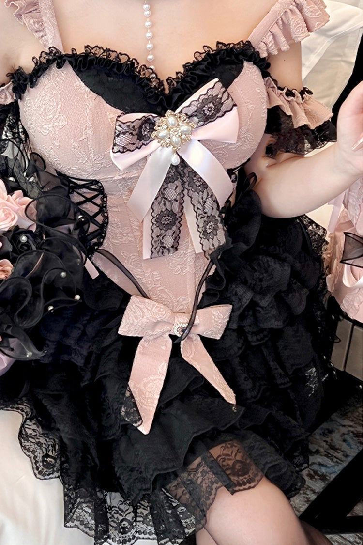 Black/Pink [Blackberry Lover] Multi-Layered Lace Sweet Princess Lolita Skirt Set - Product - 8