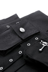 Black Women's Punk Buckled Eyelet Multi-Pockets Pleated Mini Skirt - Product - 15