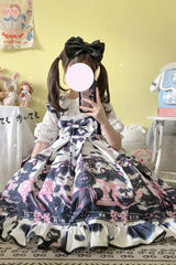 Multi-Color Cow Cat Print Ruffle Bowknot Sweet Lolita Jsk Dress - Product - 8