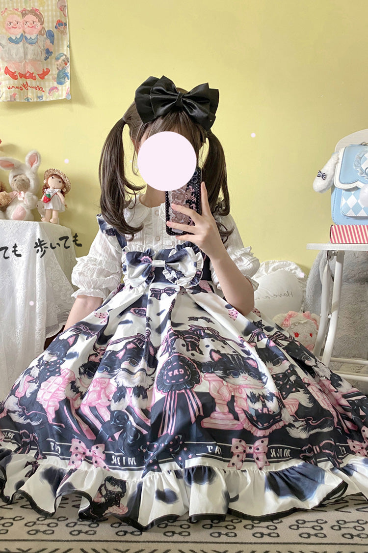 Multi-Color Cow Cat Print Ruffle Bowknot Sweet Lolita Jsk Dress - Product - 8