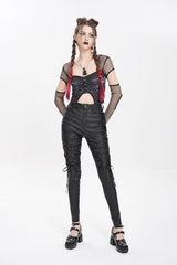Black Lace-Up Eyelet Straps Women's Punk Pants - Product - 10
