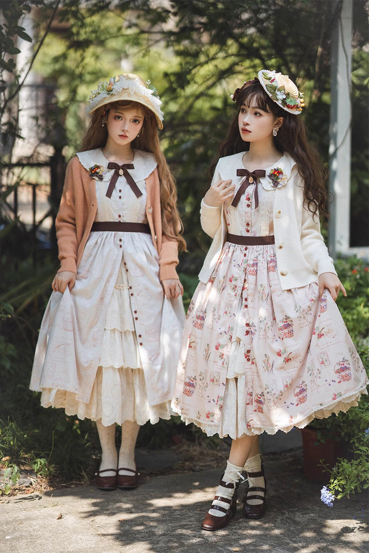 Forest Illustrated Book Long Lantern Sleeves Print Ruffle Sweet Lolita OP Dress 3 Colors - Product - 7