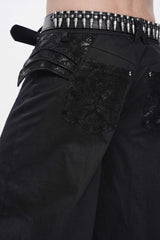 Black Spliced Studded Zippered Chain-Decorated Men's Punk Cool Pants - Product - 14