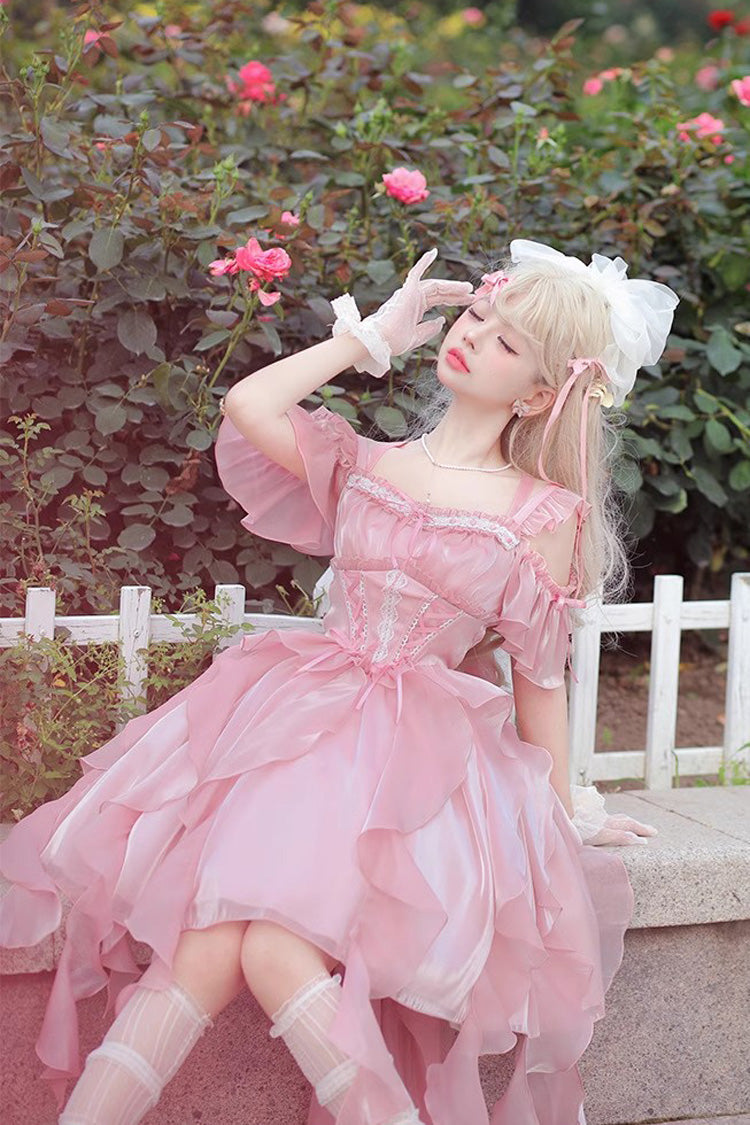 Princess Wedding High Waisted Lace Sweet Lolita Strapless Dress 2 Colors - Product - 4
