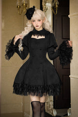 Black [Midnight Whisper] Double-breasted Short Sleeves Hollow Gothic Lolita Dress - Product - 7