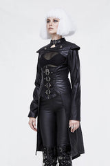 Black waisted short front and long back bare breast leather long womens Punk coat - Product - 2