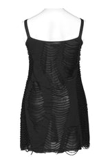 Black Metal Eyelets Strap Irregular Knit Plus Size Women's Punk Sling Dress - Product - 7