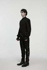 Black Jacquard Floral Embroidered Men's Gothic Pants - Product - 3