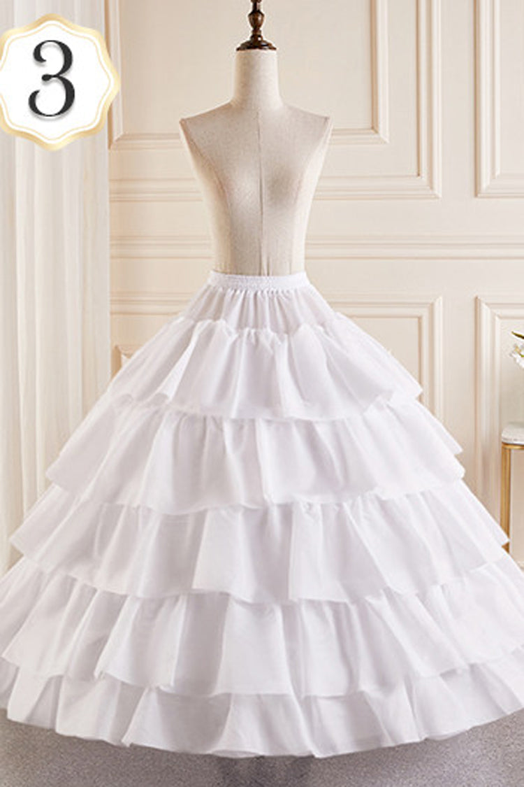 White Multi-Layered Hanayome Fishbone Sweet Lolita Long Petticoat - White(Version-3) - 4