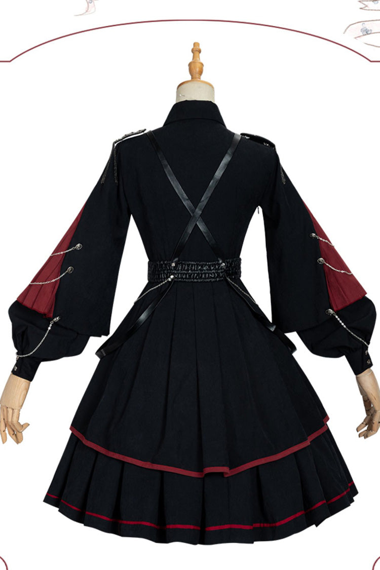 Black/Red Long Sleeves Punisher Military Irregular Gothic Lolita Dress Full Set - Product - 7