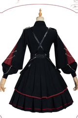 Black/Red Long Sleeves Punisher Military Irregular Gothic Lolita Dress Full Set - Product - 7