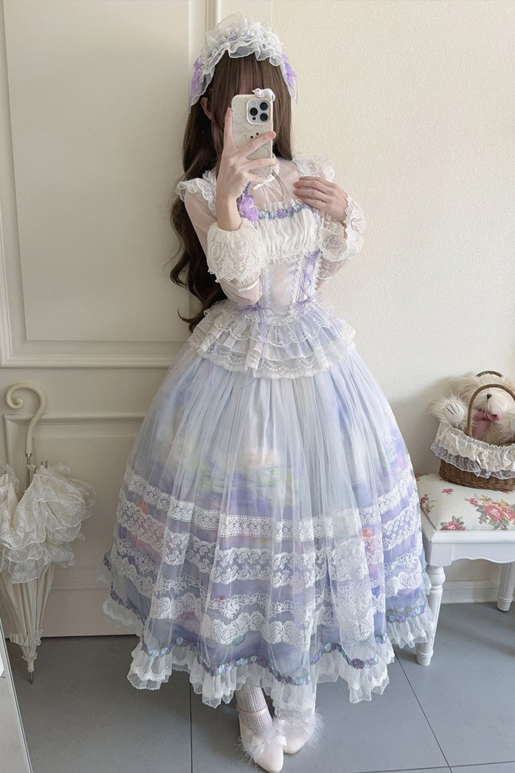 Light Purple [Mist-shrouded Vineyard] Sleeveless Ruffle Bowknot Lace-Up Sweet Lolita Jsk Skirt Dress Set - Light-Purple - 1