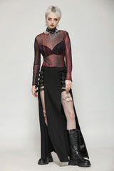 Black Buckled Zippered Women's Punk Side Slit Long Skirt - Product - 10