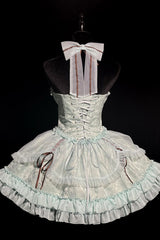 Mint Green Cross Halterneck Ruffle Bowknot Lace Lace-Up Princess Sweet Lolita Dress - Product - 10