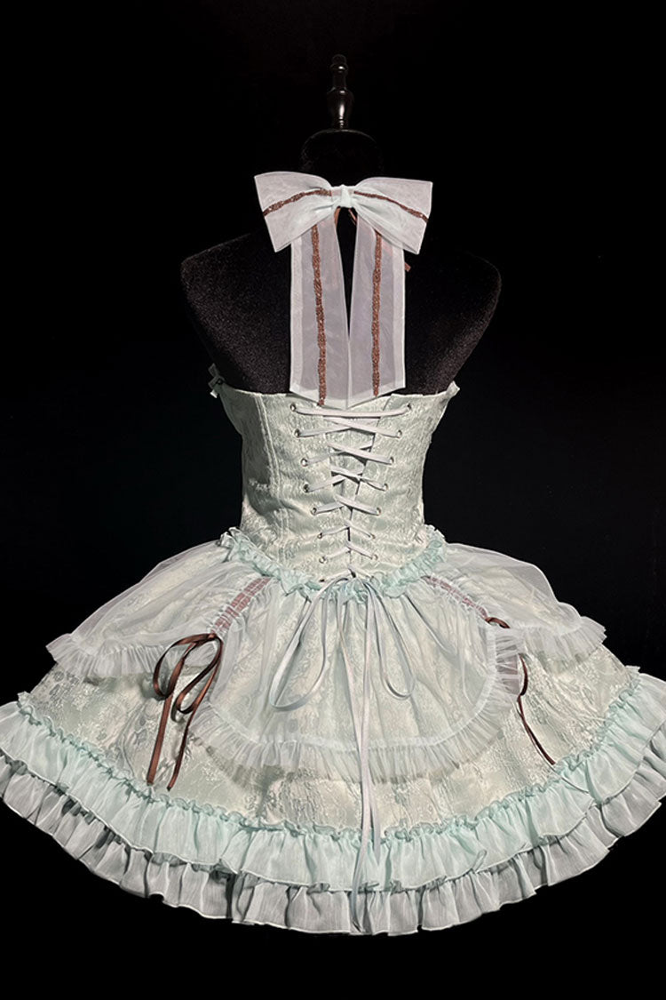 Mint Green Cross Halterneck Ruffle Bowknot Lace Lace-Up Princess Sweet Lolita Dress - Product - 10