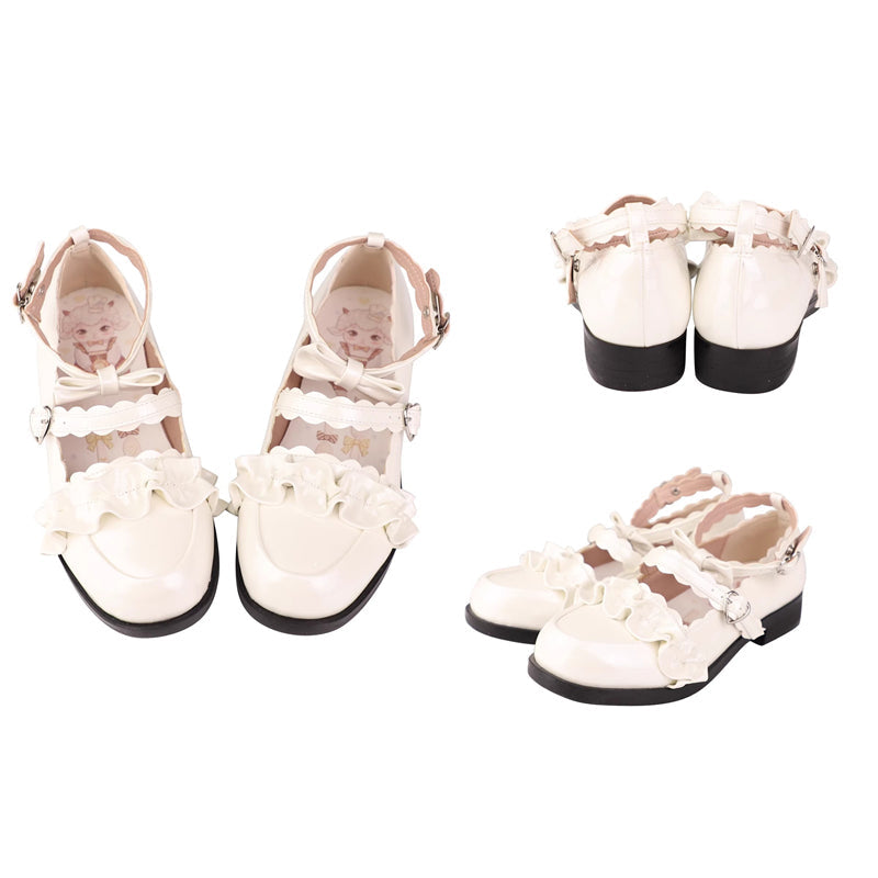 Sweet Ruffle Bowknot Japanese Lolita Shoes 15 Colors - Pearl-White - 15