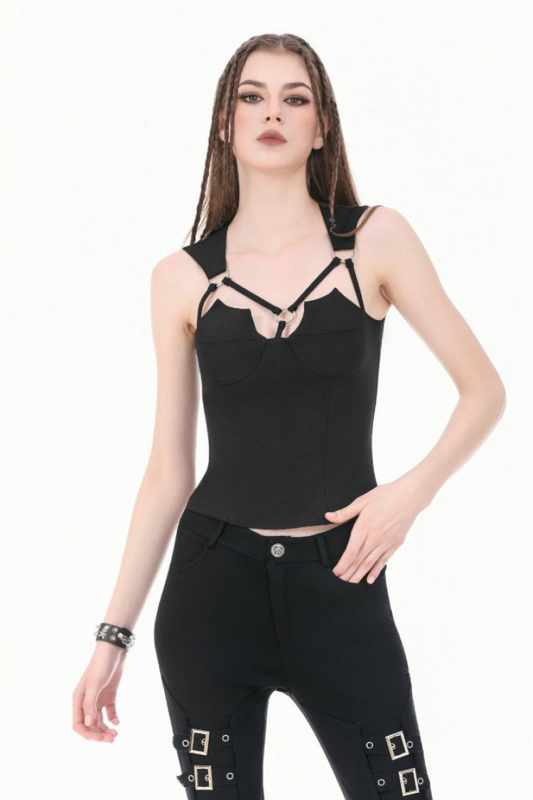 Black Cut-Out Ring Women's Punk Fitted Tank Top - Product - 5