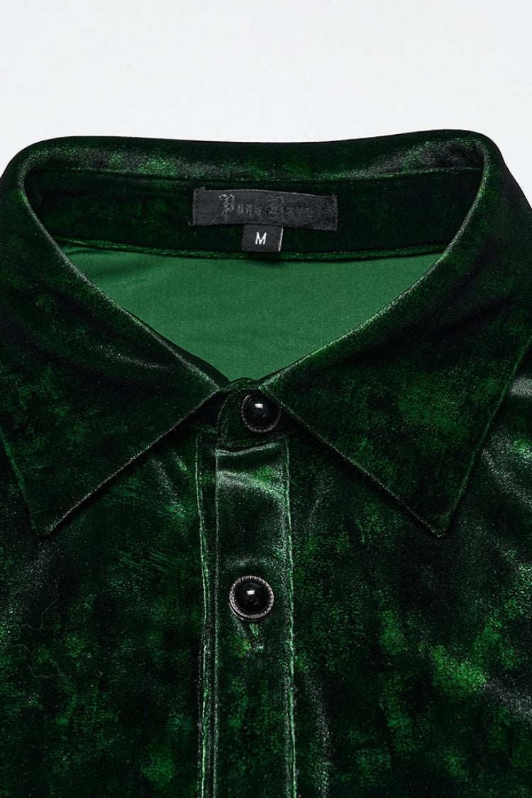 Green Lapel Collar Long Puff Sleeves Men's Gothic Shirt - Product - 5