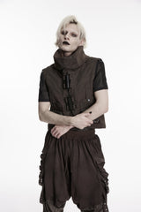 Black Stand Collar Sleeveless Men's Punk Patch Pockets Convertible Collar Vest Vest - Product - 7