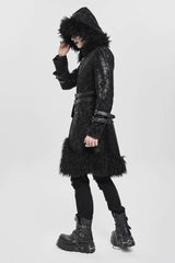 Black Stand Collar Long Sleeves Lace-Up Slim  Zippered Men's Punk Coat with Detachable Belt - Product - 10