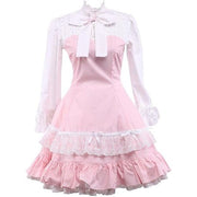 Sweet Long Sleeve High Collar Cotton Lolita Dress with Bows