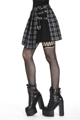 Black/White Irregular Plaid Pleated Women's Punk Hem Skirt - Product - 2