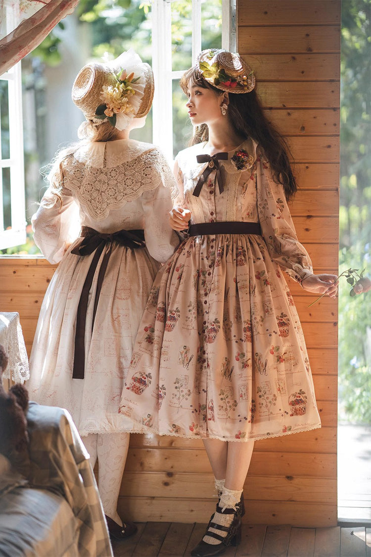 Forest Illustrated Book Long Lantern Sleeves Print Ruffle Sweet Lolita OP Dress 3 Colors - Product - 13