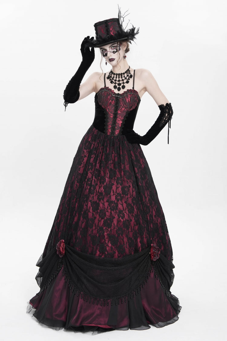 Red Embroidered Women's Gothic Gorgeous Floral Feather Hat - Product - 12