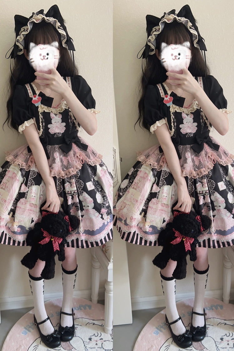 Rabbit Bear Wardrobe Print Ruffle Bowknot Sweet Lolita Dress 3 Colors - Product - 13