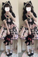 Rabbit Bear Wardrobe Print Ruffle Bowknot Sweet Lolita Dress 3 Colors - Product - 13