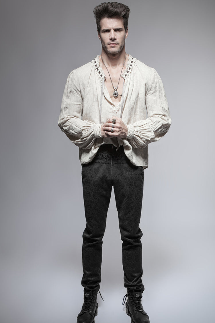 Black Daily Peacock Button Men's Gothic Pants - Product - 3