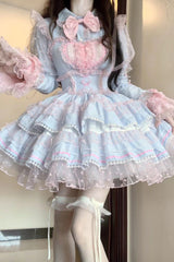 Blue/Pink Pray Multi-Layered Ruffle Lace Sweet Princess Lolita Jsk Dress - Product - 3