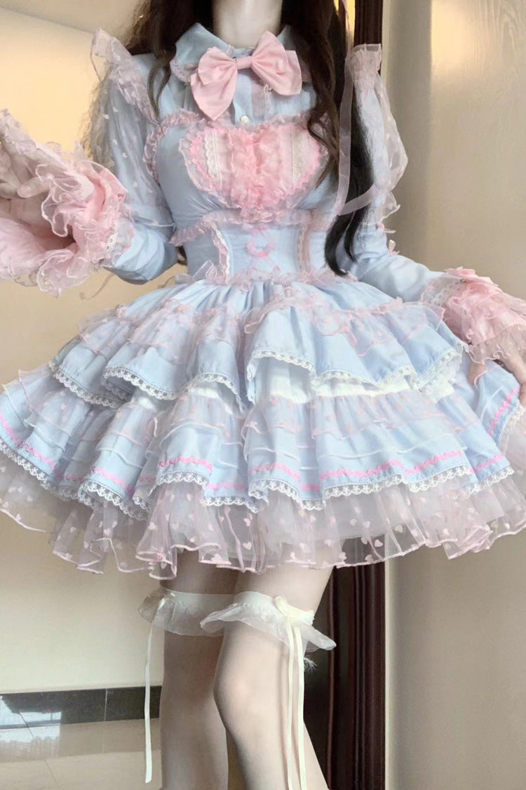 Blue/Pink Pray Multi-Layered Ruffle Lace Sweet Princess Lolita Jsk Dress - Product - 3