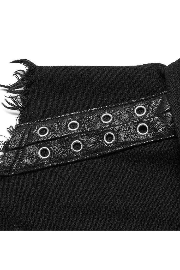 Black Punk Elastic Twill Fabric Featured Flap Pocket Metal Accessories Sleeveless Men's Vest - Product - 7