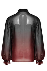 Black/Red Lapel Collar Gradient Sheer Men's Gothic Blouse - Product - 7
