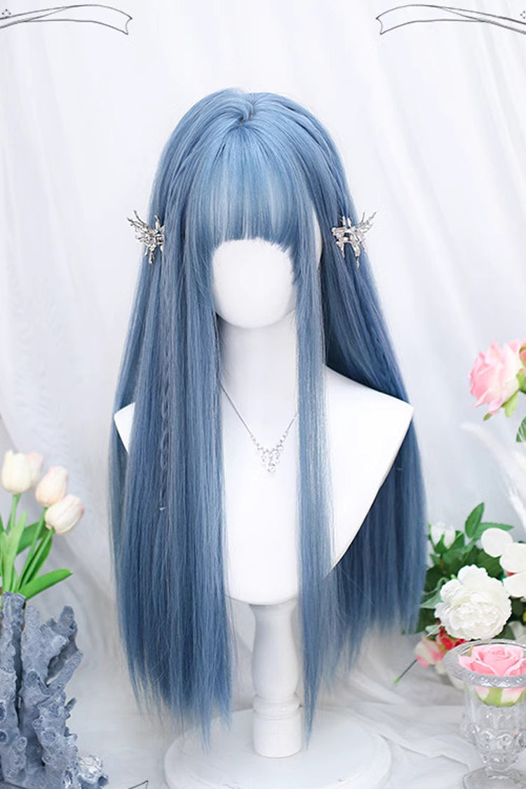 Blue Air Bangs Slightly Curly Long Sweet Lolita Wig - Product - 2