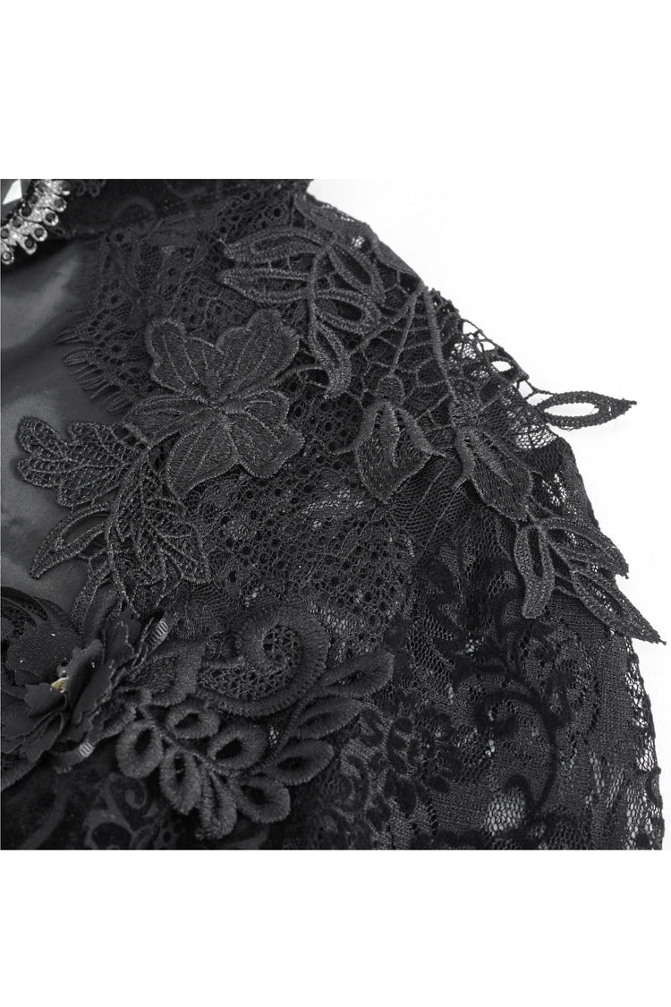 Black Long Trumpet Sleeves Stitching Lace Women's Gothic Blouse - Product - 12