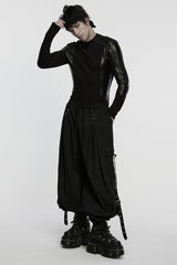 Black Round Collar Long Sleeves Spliced Eyelet Men's Punk T-Shirt - Product - 4