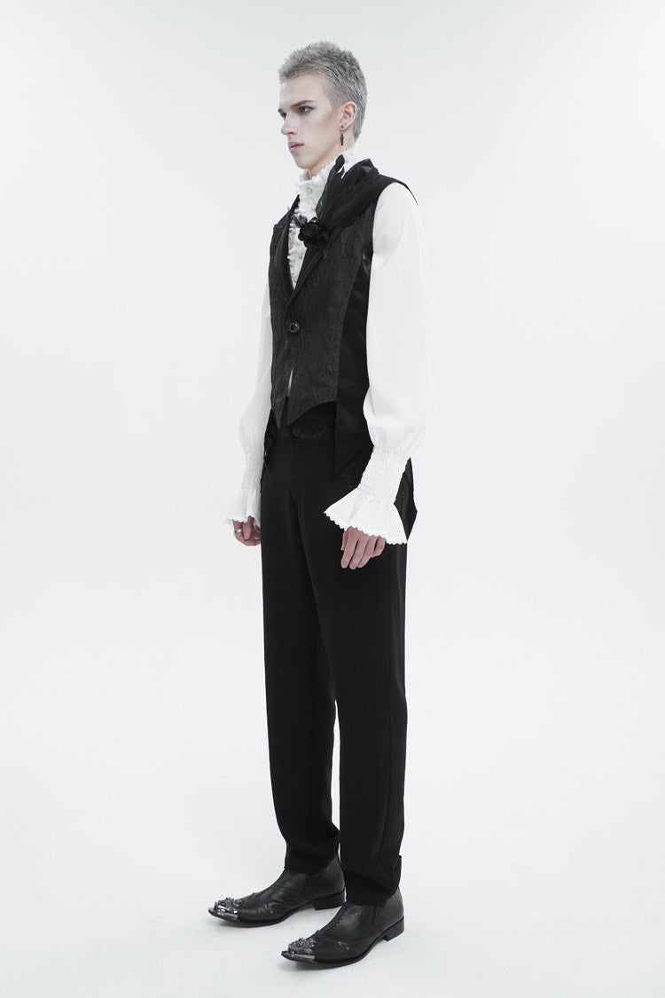Black Vintage Dark Pattern Men's Gothic Vest With Brooch - Product - 5